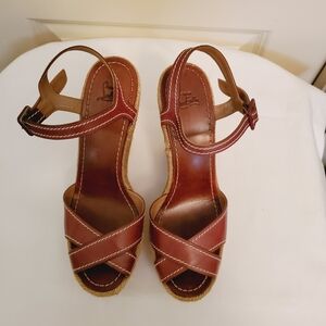 Christian Louboutin Brown Leather Espadrille Wedge Sandals